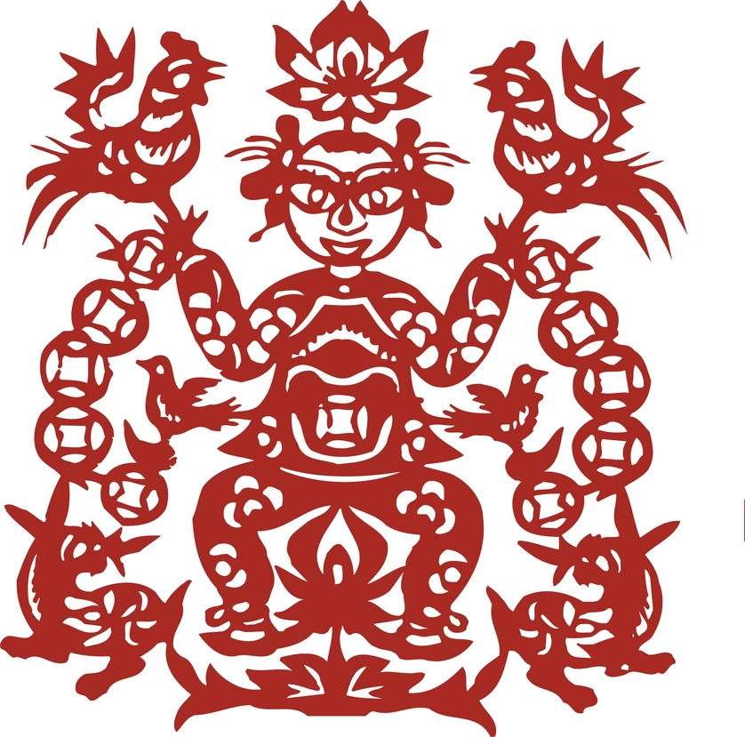 中国风中式传统喜庆民俗人物动物窗花剪纸插画边框AI矢量PNG素材【2177】